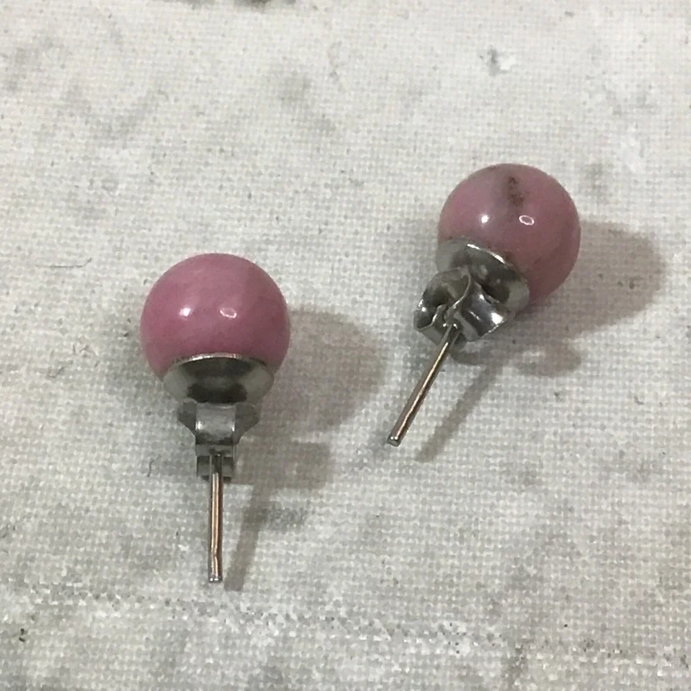 Vintage Ball Earrings Pink Muave Faux Pearl Stud Studs Posts